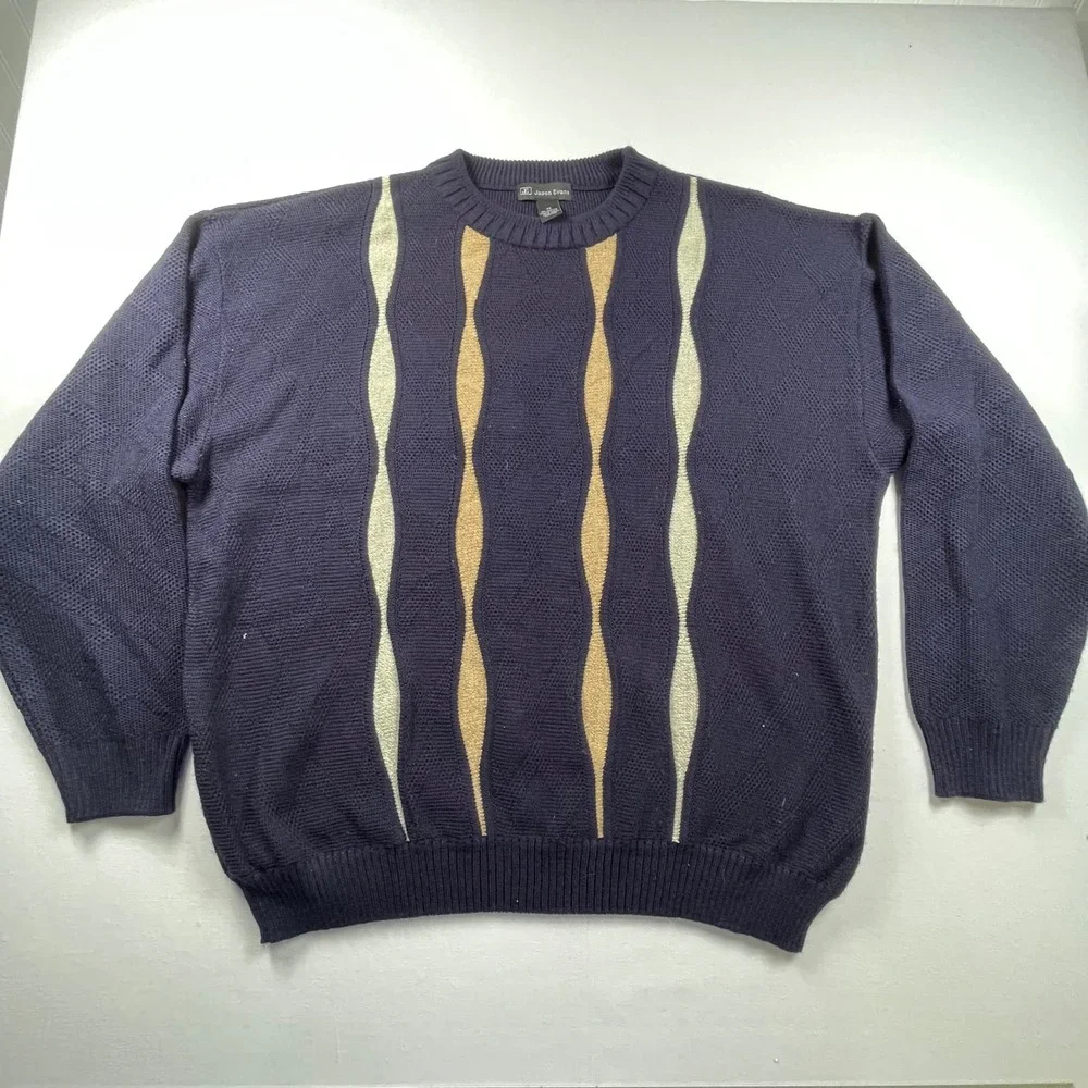 Jason Evans Mens 4X Navy Blue Like Cooji Textured Knit Crewneck Sweater